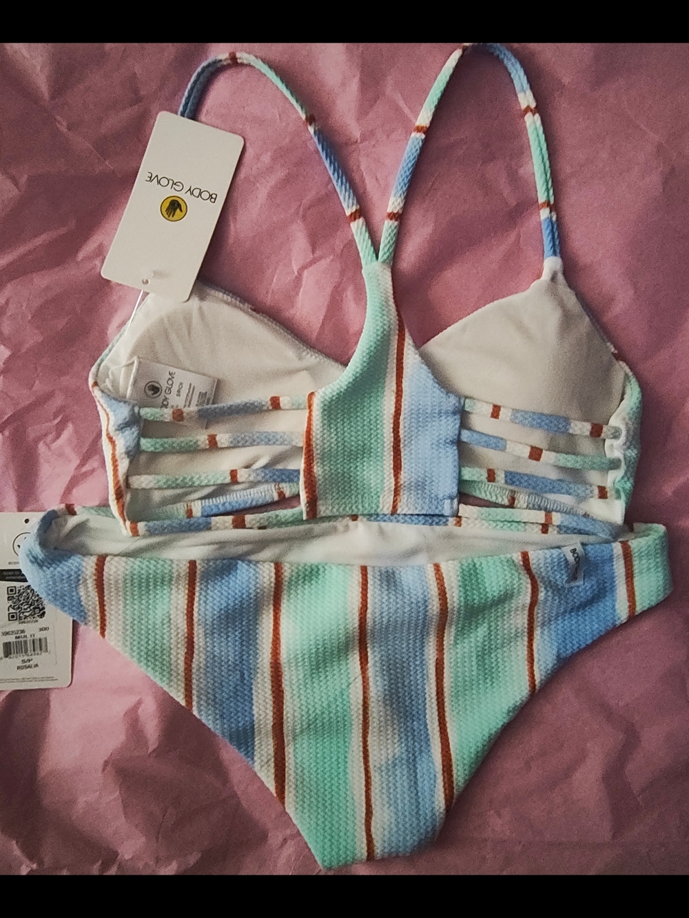 Body Glove Striped Ribbed Bikini - Pastel Blue & Mint Shorebreaker Small Nwt - Picture 3 of 3